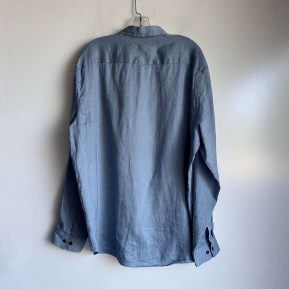 Theory Irving Shirt Mens XXL Blue Precise Linen Long Sleeve - Picture 4 of 10